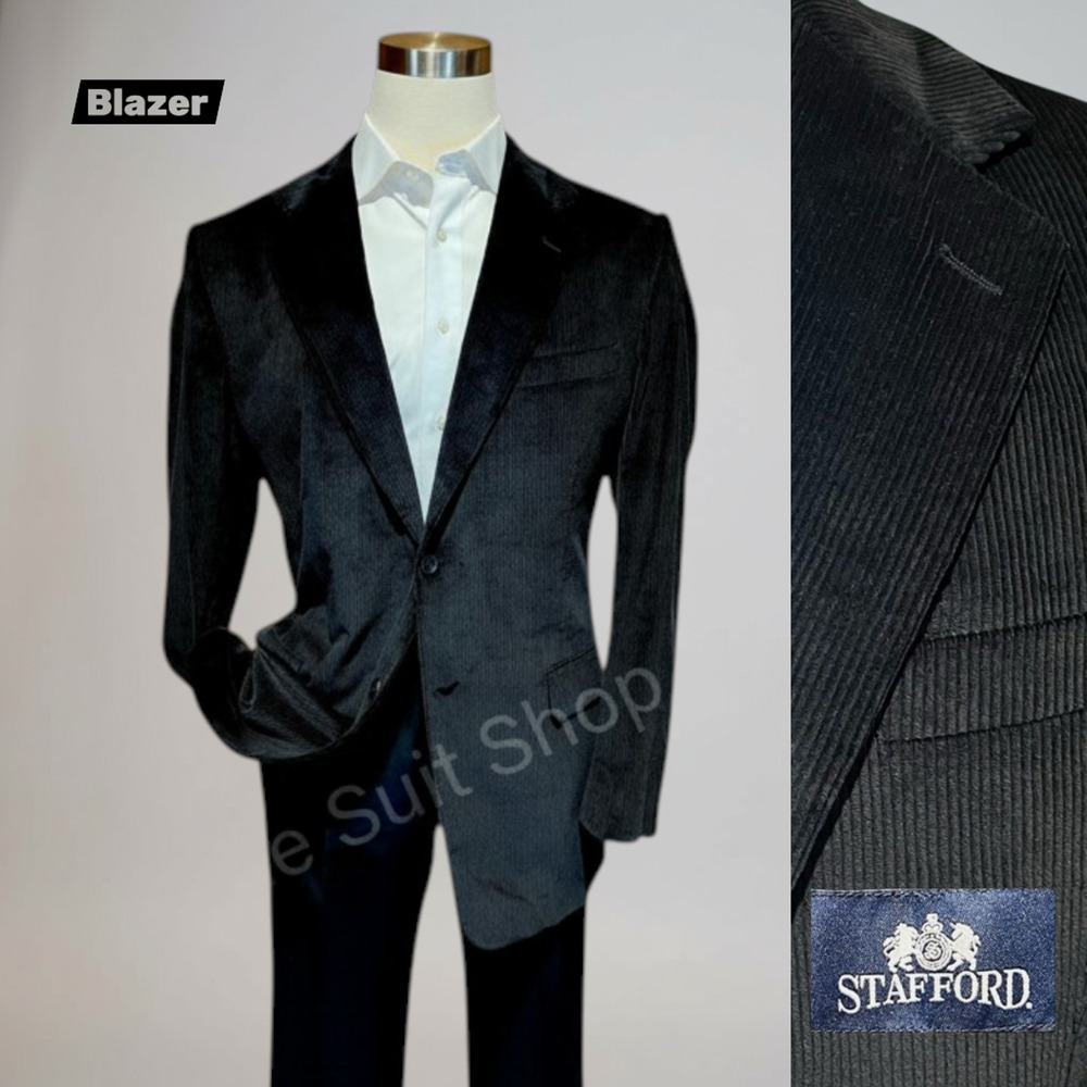 NWOT Stafford Mens 42L Black Corduroy Cotton Sport Coat Blazer Jacket